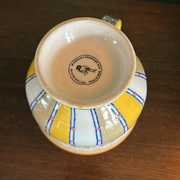 Anthropologie Yellow and Blue Patterned Mug - Picture 4 of 4